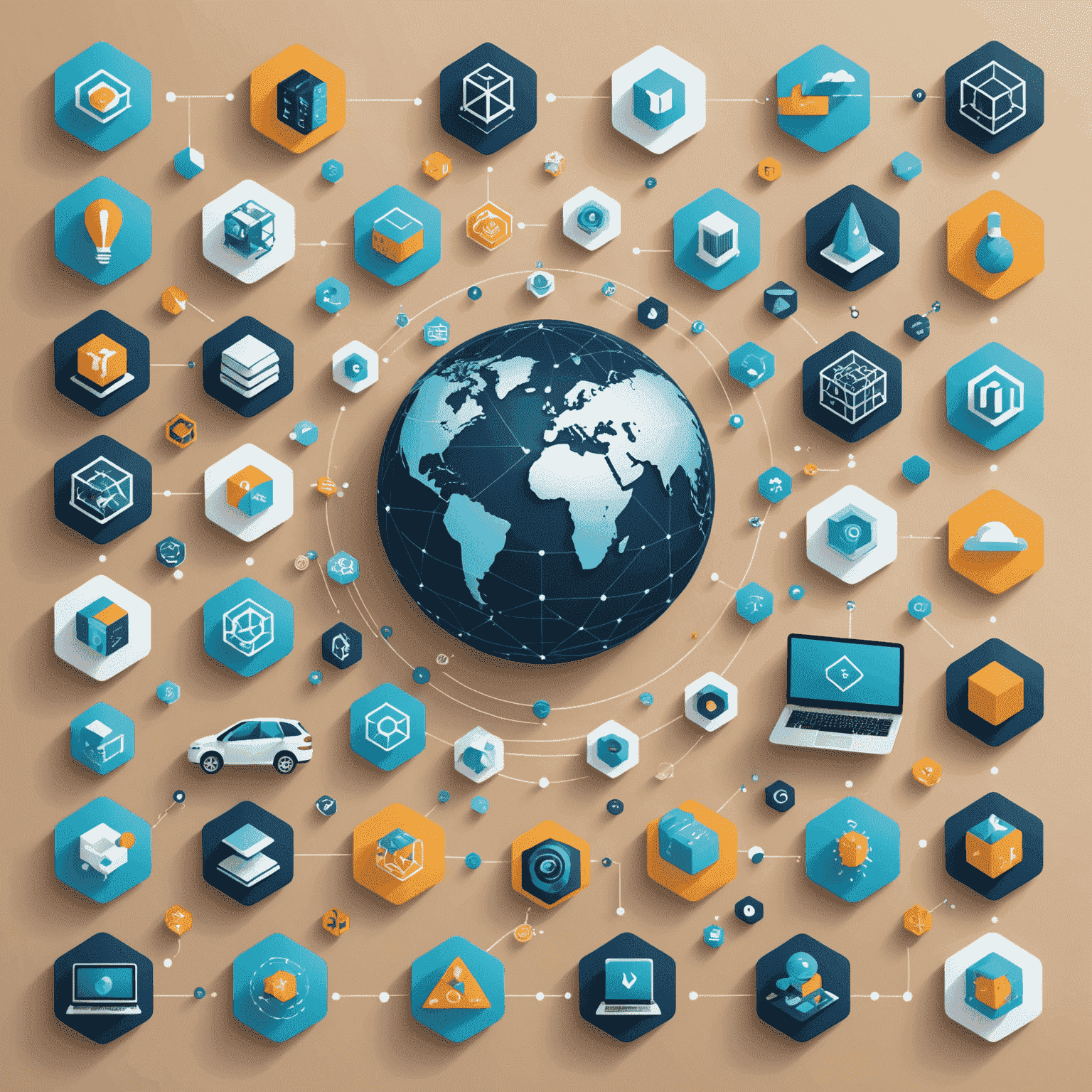 A collage showing various applications of qubetics technology across different industries, with icons representing AI, cybersecurity, finance, pharmaceuticals, and climate science